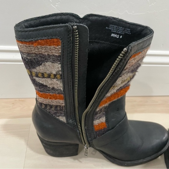 Born Panarea Women's 8 Southwestern Wool Black Leather Zip Up Aztec Heel Boot - Picture 9 of 13